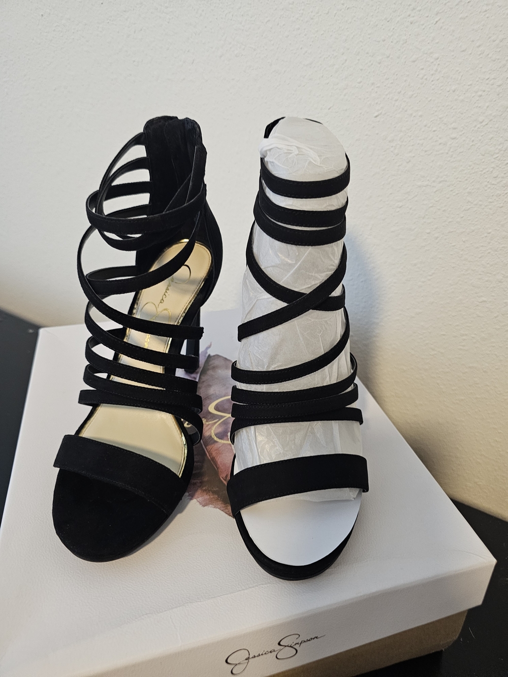 Jessica Simpson Palkaya Black Strappy 4.5 Inch High-Heel Sandals, Size 8